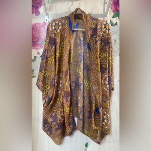 Cha Cha Vente Floral Open Front Lined Kimono Colorful Paisley Sz L